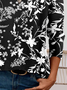Damen Langarm Bluse Frühling/Herbst Botanisch Muster Jersey V-Ausschnitt Täglich Ausgehen Lässig Oberteile