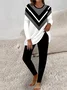 Damen Jersey Geometrisch Täglich Ausgehen Zwei Stücke Set Langarm Lässig Frühling/Herbst Bluse mit Hose Matching Set