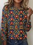 Damen Langarm T-Shirts T-Shirt Frühling/Herbst Kariert Baumwolle Rundhals Täglich Ausgehen Retro Oberteile