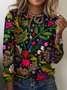 Damen Langarm T-Shirts T-Shirt Frühling/Herbst Kariert Baumwolle Rundhals Täglich Ausgehen Retro Oberteile