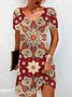 Damen Kurzarm Sommer Ethnisch Jersey Kleid Rundhals Täglich Ausgehen Lässig Mini H-Linie T-Shirt-Kleid