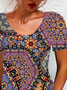 Damen Kurzarm Sommer Ethnisch Jersey Kleid Rundhals Täglich Ausgehen Lässig Mini H-Linie T-Shirt-Kleid