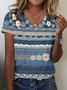 Damen Kurzarm T-Shirts T-Shirt Sommer Geblümt Baumwolle V-Ausschnitt Täglich Ausgehen Retro Oberteile