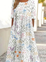 Damen Halbarm Sommer 3d Drucken Kleid Rundhals Täglich Ausgehen Retro Maxikleid Blusenkleid A-Linien-Kleid