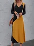 Damen Langarm Frühling/Herbst Farbblock Kleid V-Ausschnitt Urlaub Ausgehen Retro Maxikleid T-Shirt-Kleid A-Linien-Kleid