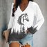 Damen Langarm T-Shirts T-Shirt Frühling/Herbst Tier Baumwolle V-Ausschnitt Täglich Ausgehen Retro Oberteile