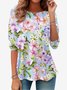 Damen Langarm T-Shirts T-Shirt Frühling/Herbst Geblümt Jersey Rundhals Täglich Ausgehen Lässig Oberteile