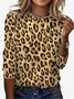 Damen Langarm T-Shirts T-Shirt Frühling/Herbst Leopard Jersey Rundhals Täglich Ausgehen Lässig Oberteile