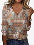 Damen Langarm T-Shirts T-Shirt Frühling/Herbst Ethnisch Jersey V-Ausschnitt Täglich Ausgehen Lässig Oberteile