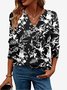 Damen Langarm Bluse Frühling/Herbst Botanisch Muster Jersey V-Ausschnitt Täglich Ausgehen Lässig Oberteile