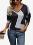 Damen Langarm T-Shirts T-Shirt Frühling/Herbst Farbblock Jersey V-Ausschnitt Täglich Ausgehen Lässig Oberteile
