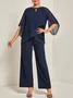 Zweiteiler Damen Elegant Unifarben Rundhals Weit Urban Party