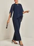 Zweiteiler Damen Elegant Unifarben Rundhals Weit Urban Party
