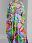 Damen Kariert Langarm Frühling/Herbst Kleid Rundhals Täglich Retro Maxikleid H-Linie Kleid