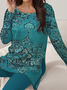 Damen Jersey Ethnisch Täglich Ausgehen Zwei Stücke Set Langarm Lässig Frühling/Herbst Bluse mit Hose Matching Set