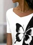 Damen Kurzarm T-Shirts T-Shirt Sommer Schmetterling V-Ausschnitt Lässig Oberteile