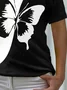 Damen Kurzarm T-Shirts T-Shirt Sommer Schmetterling V-Ausschnitt Lässig Oberteile