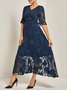 Damen Kurzarm Sommer Geblümt Kleid V-Ausschnitt Bell-Ärmel  Elegant Hochzeit Gast Blau Fließend Maxikleid