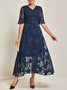 Damen Kurzarm Sommer Geblümt Kleid V-Ausschnitt Bell-Ärmel  Elegant Hochzeit Gast Blau Fließend Maxikleid
