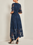 Damen Kurzarm Sommer Geblümt Kleid V-Ausschnitt Bell-Ärmel  Elegant Hochzeit Gast Blau Fließend Maxikleid