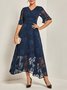 Damen Kurzarm Sommer Geblümt Kleid V-Ausschnitt Bell-Ärmel  Elegant Hochzeit Gast Blau Fließend Maxikleid