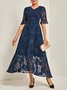 Damen Kurzarm Sommer Geblümt Kleid V-Ausschnitt Bell-Ärmel  Elegant Hochzeit Gast Blau Fließend Maxikleid