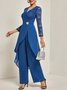 Weit Elegant Rundhals Unifarben Zweiteiliges Set