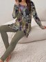 Damen Geblümt Täglich Ausgehen Zwei Stücke Set Langarm Lässig Frühling/Herbst Bluse mit Hose Matching Set