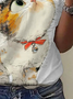 Damen Kurzarm T-Shirts T-Shirt Sommer Katze Rundhals Lässig Oberteile