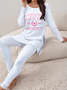 Damen Print Textbriefe Täglich Ausgehen Zwei Stücke Set Langarm Lässig Frühling/Herbst Bluse mit Hose Matching Set