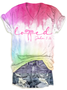Damen Kurzarm T-Shirts T-Shirt Sommer Farbverlauf Print V-Ausschnitt Lässig Oberteile T-Shirt mit Grafik