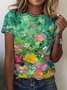 Damen Kurzarm T-Shirts T-Shirt Sommer Geblümt Rundhals Lässig Oberteile