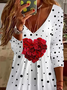Damen Langarm Sommer Polka Dots Print Kleid V-Ausschnitt Täglich Ausgehen Lässig Midi Tunika A-Linien-Kleid