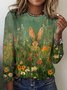 Damen Kariert Langarm T-Shirts T-Shirt Rundhals Retro Frühling/Herbst Oberteile