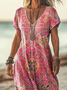 Damen Kurzarm Sommer Geblümt Print Kleid V-Ausschnitt Täglich Ausgehen Lässig Maxikleid T-Shirt-Kleid H-Linie Kleid