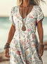 Damen Kurzarm Sommer Geblümt Print Kleid V-Ausschnitt Täglich Ausgehen Lässig Maxikleid T-Shirt-Kleid H-Linie Kleid