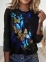 Damen Langarm T-Shirts T-Shirt Frühling/Herbst Schmetterling Print Rundhals Lässig T-Shirt mit Grafik Oberteile