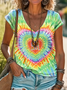 Damen Kurzarm T-Shirts T-Shirt Sommer Batik Print V-Ausschnitt Lässig T-Shirt mit Grafik Oberteile