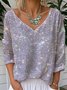 Damen Unifarben Langarm T-Shirts T-Shirt V-Ausschnitt Retro Frühling/Herbst Oberteile