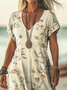 Damen Kurzarm Sommer Geblümt Print Kleid V-Ausschnitt Täglich Ausgehen Lässig Maxikleid T-Shirt-Kleid H-Linie Kleid