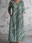 Damen Langarm Frühling/Herbst Gestreift Jersey Kleid V-Ausschnitt Urlaub Ausgehen Retro Maxikleid A-Linien T-Shirt-Kleid