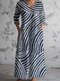 Damen Langarm Frühling/Herbst Gestreift Jersey Kleid V-Ausschnitt Urlaub Ausgehen Retro Maxikleid A-Linien T-Shirt-Kleid