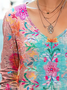 Damen Langarm T-Shirts T-Shirt Frühling/Herbst Geblümt Print V-Ausschnitt Lässig T-Shirt mit Grafik Oberteile