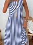 Damen Gestreift Ärmellos Sommer Kleid Rundhals Täglich Lässig Midi Tanktop A-Linien-Kleid