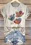 Damen Geblümt Kurzarm T-Shirts T-Shirt Rundhals Lässig Sommer Oberteile