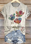 Damen Geblümt Kurzarm T-Shirts T-Shirt Rundhals Lässig Sommer Oberteile