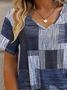 Damen Multifarben Block Kurzarm T-Shirts T-Shirt V-Ausschnitt Lässig Sommer T-Shirt mit Grafik Oberteile