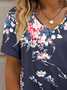 Damen Geblümt Kurzarm T-Shirts T-Shirt V-Ausschnitt Print Lässig Sommer T-Shirt mit Grafik Oberteile