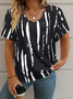 Damen abstrakte Streifen Kurzarm T-Shirts T-Shirt V-Ausschnitt Print Lässig Sommer T-Shirt mit Grafik Oberteile