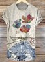 Damen Geblümt Kurzarm T-Shirts T-Shirt Rundhals Lässig Sommer Oberteile